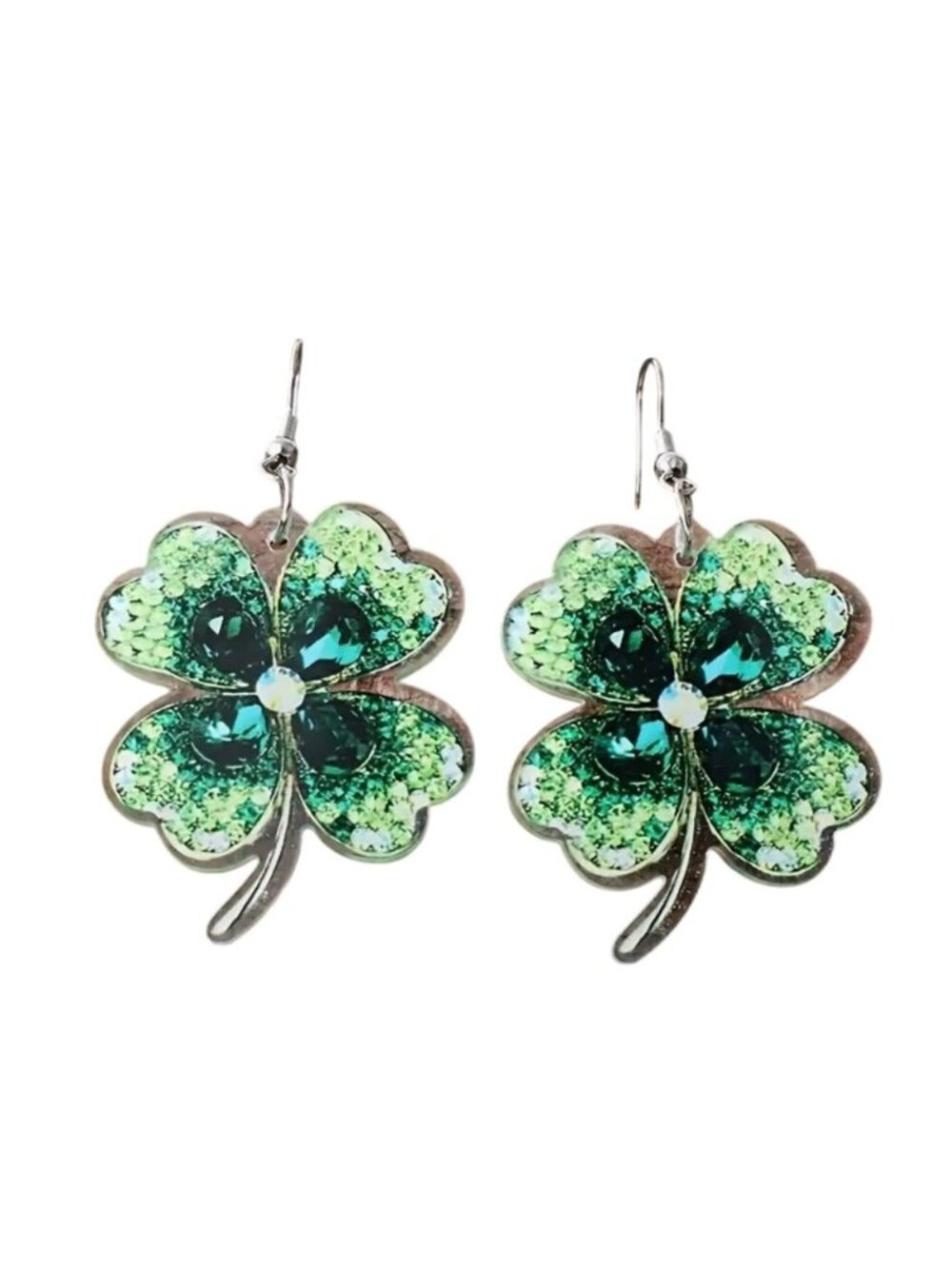 Acrylic Four Leaf Clover Dangle Earrings Shamrock